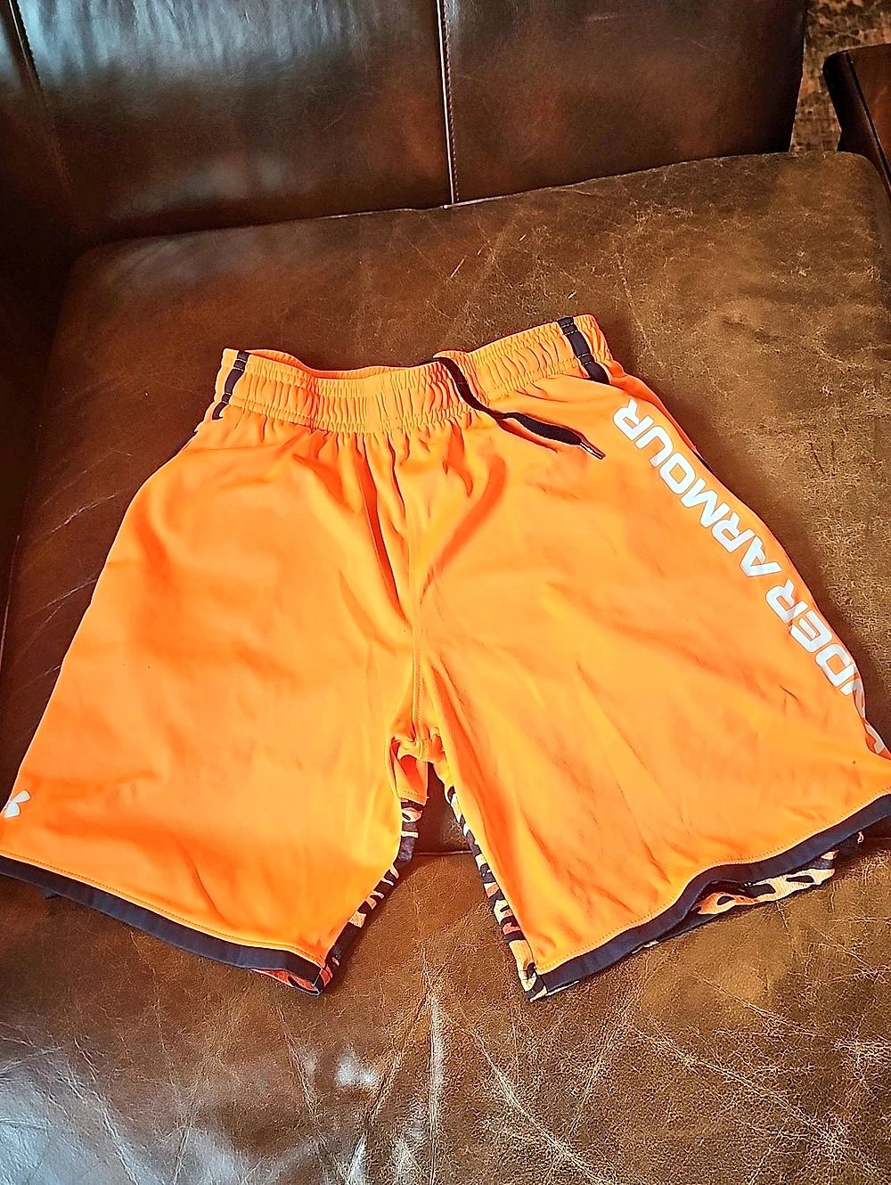 Under Armour Boys Tech Woven Wordmark Shorts Orange & Black Animal Boys Large